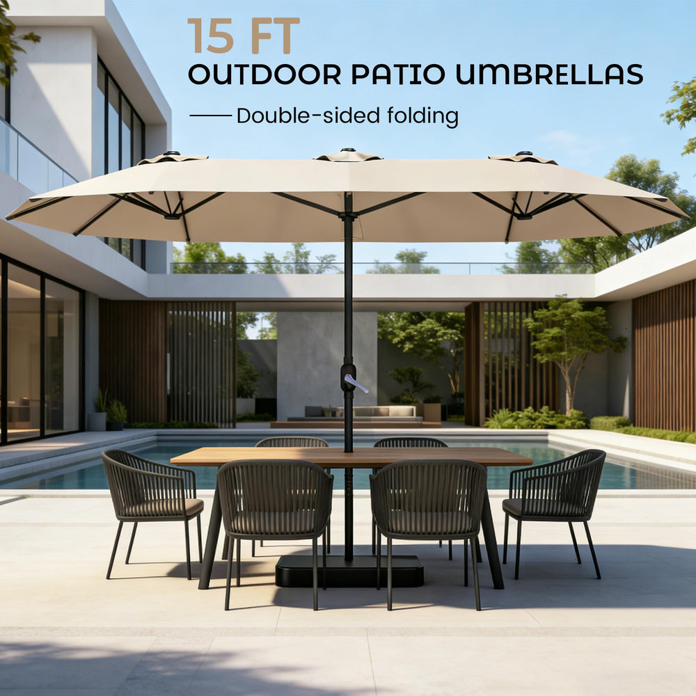 15ft x 9ft Double-Sided Rectangular Patio Umbrella with Crank & Base