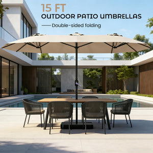 15ft x 9ft Double-Sided Rectangular Patio Umbrella with Crank & Base