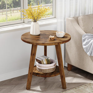 Round Wood End Table with Storage Shelf