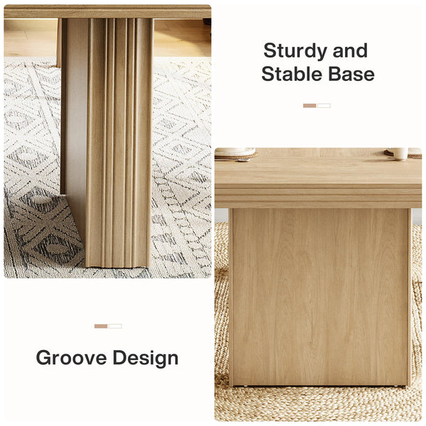 63-Inch Farmhouse Dining Table for 6 – Wood Grain Finish with Fluted Legs