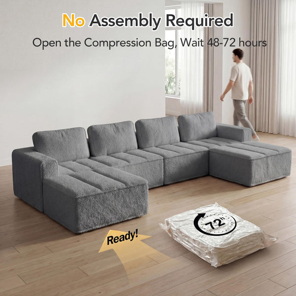 Modular Sectional Sofa with Ottoman – L-Shape & U-Shape, Cloud Couch, No Assembly