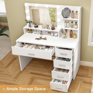Makeup Vanity Desk with Lighted Mirror & Drawers