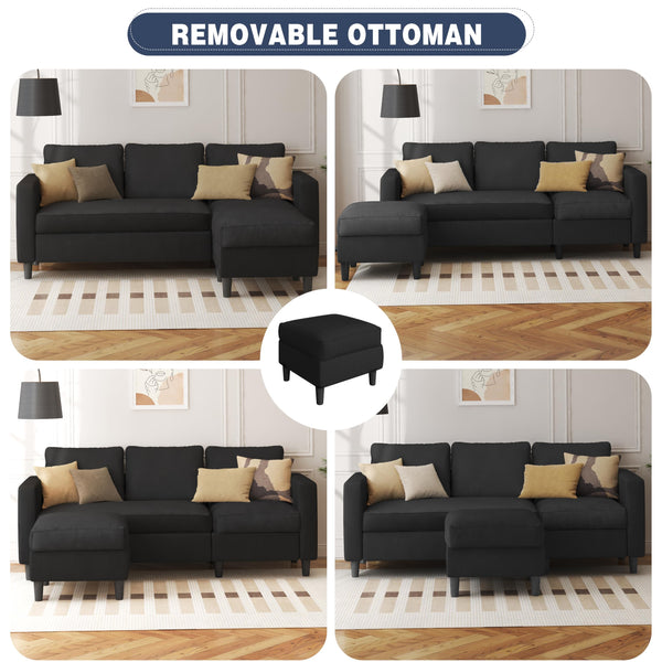 L-Shaped Convertible Sectional Sofa with Reversible Ottoman