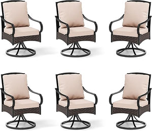 PE Rattan Patio Dining Chairs with Cushions & Metal Frame