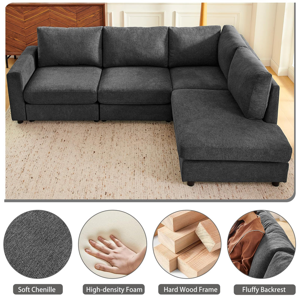 100" L-Shaped Chenille Sectional Sofa with Reversible Chaise