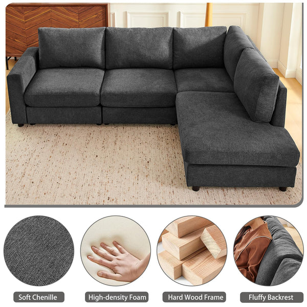 100" L-Shaped Chenille Sectional Sofa with Reversible Chaise
