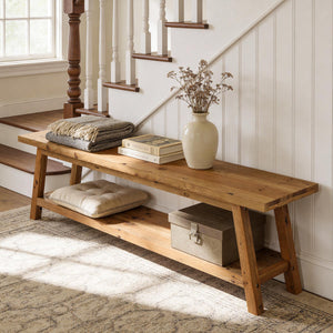 Solid Wood Entryway Bench with Shoe Storage Shelf
