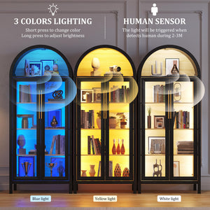 5-Tier Arched Glass Door Storage Cabinet with LED Lights – Black