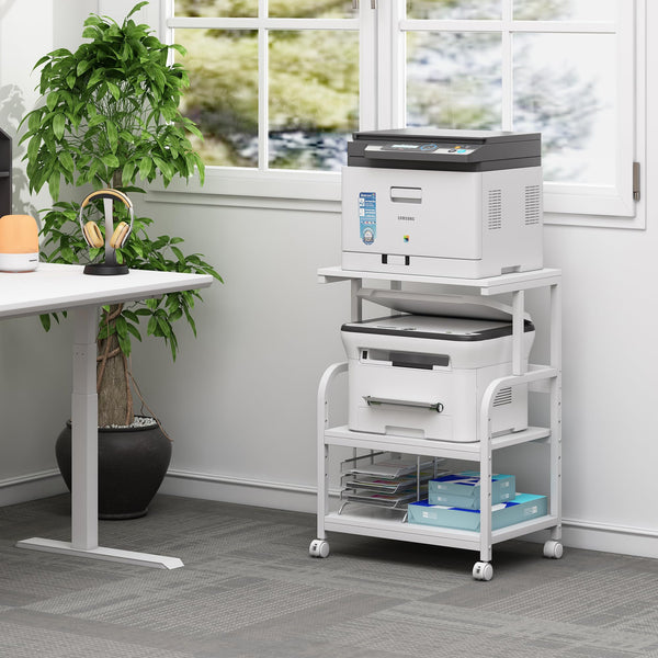 3-Tier Height Adjustable Printer Stand with Wheels