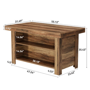55-Inch Farmhouse Kitchen Island with Storage Shelf
