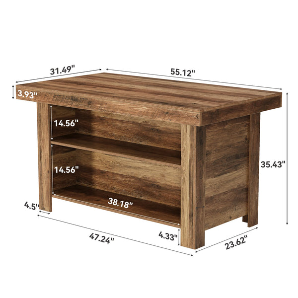 55-Inch Farmhouse Kitchen Island with Storage Shelf