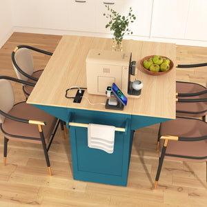 Kitchen Island Cart with Drop Leaf & Power Outlets