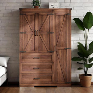 70" Farmhouse Wardrobe Closet with 3 Doors & 3 Drawers