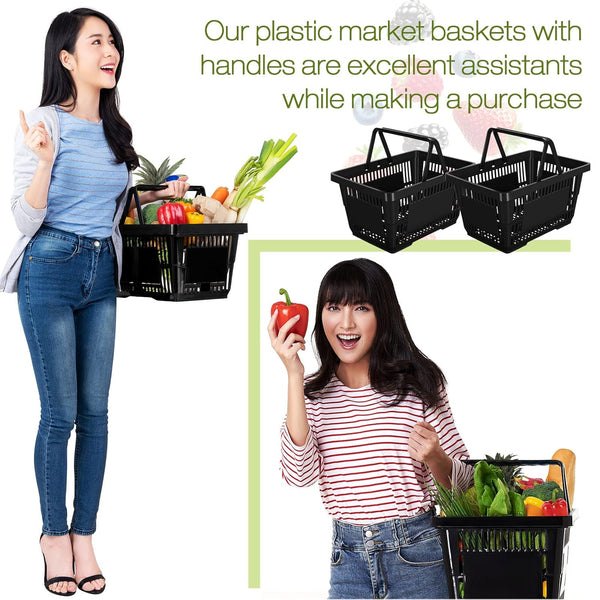 Plastic Shopping Baskets with Handles — Set of 20