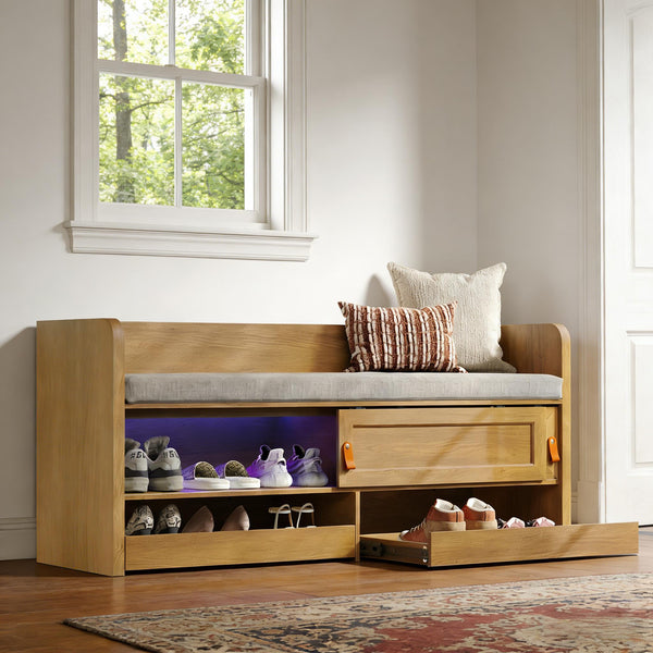 Entryway Bench with Storage & UV Shoe Organizer