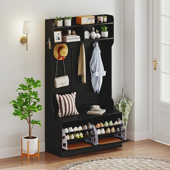 4-in-1 Hall Tree with Bench & Shoe Storage