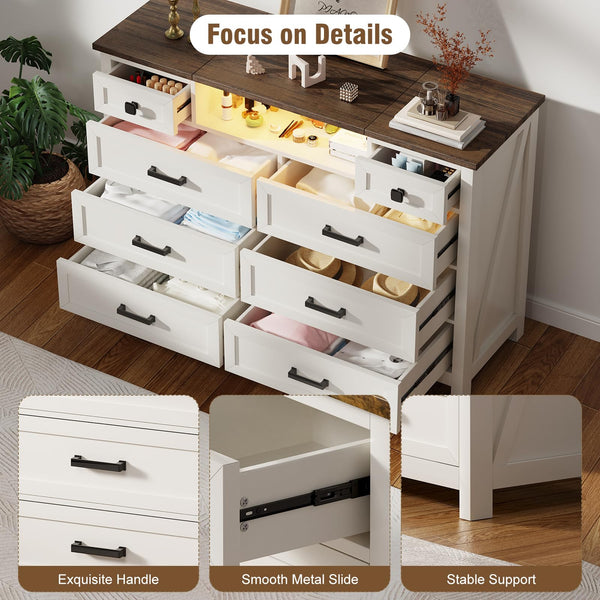 8-Drawer Dresser with LED Mirror & Storage