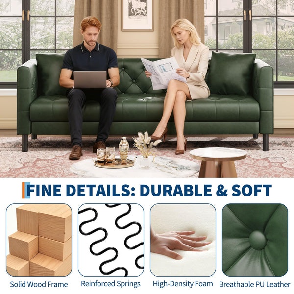 81" Button-Tufted PU Leather 3-Seater Sofa