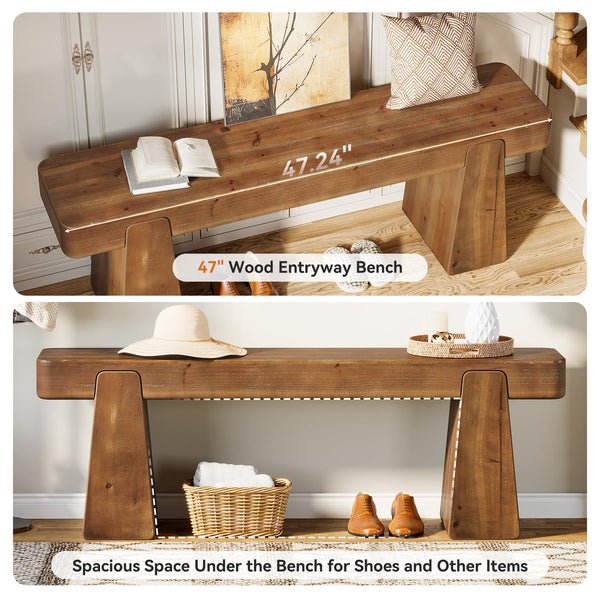 47-Inch Solid Wood Farmhouse Entryway Bench