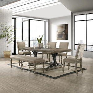 6-Piece Extendable Dining Set with Bench – Driftwood Finish