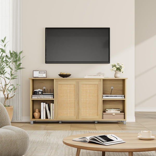 70" Rattan TV Stand – Mid-Century Modern Entertainment Center