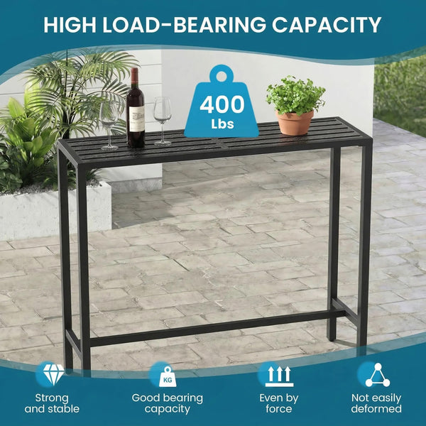 45-Inch Outdoor Bar Height Table – Carbon Steel Frame & Weatherproof HDPE Top