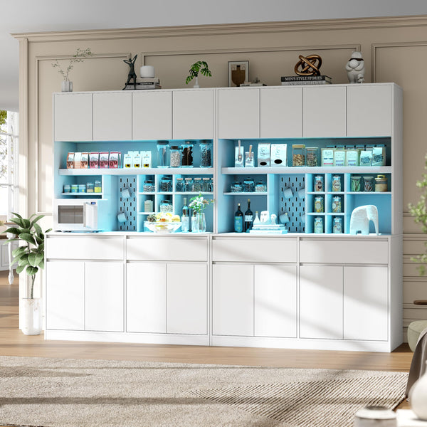 71" Tall Kitchen Pantry Cabinet with LED Light & Charging Station