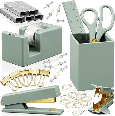 Desktop Office Supplies Organizer Set with Stapler, Pen Holder & Tape Dispenser