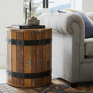 Farmhouse Barrel Side Table with Hidden Storage