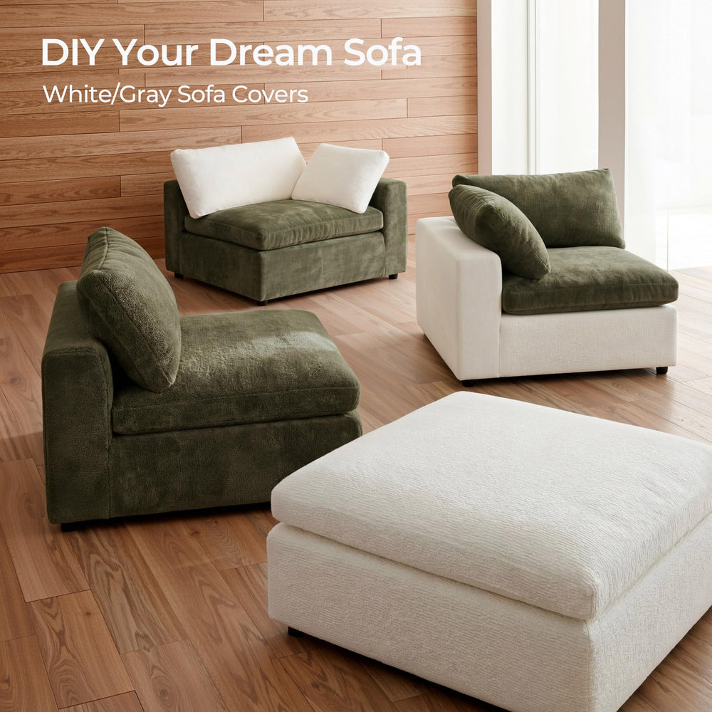 108" Cloud Modular Sectional Sofa with Washable Covers & Ottoman