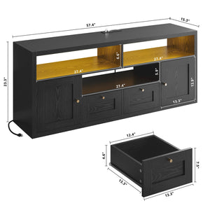 57" Modern TV Stand with LED Lights & Charging Station