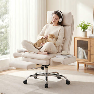 Okeysen Office Chair with Flip Armrests, Big and Tall Office Chair with Foot Rest, Wide Reclining Desk Chair for Cross Legged Sitting & Pets, Executive Ergonomic Computer Gaming Chair with Pillow