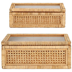 Rattan Storage Baskets with Glass Lids Set of 2