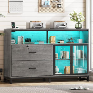 59" File Cabinet with 2 Drawers, Lock & Power Outlets