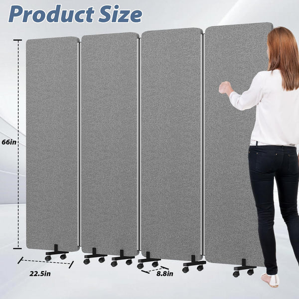 4-Panel Soundproof Room Divider with Wheels & Aluminum Frame