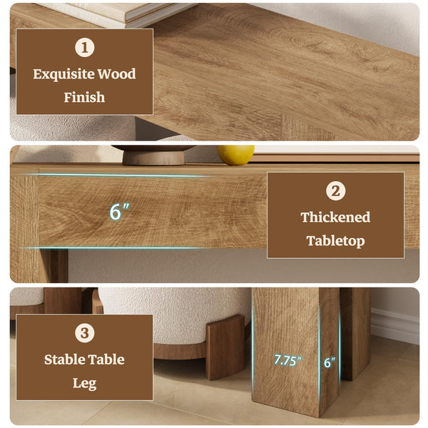Extra Long Console Table – Natural Oak Brown, 86.75 Inch