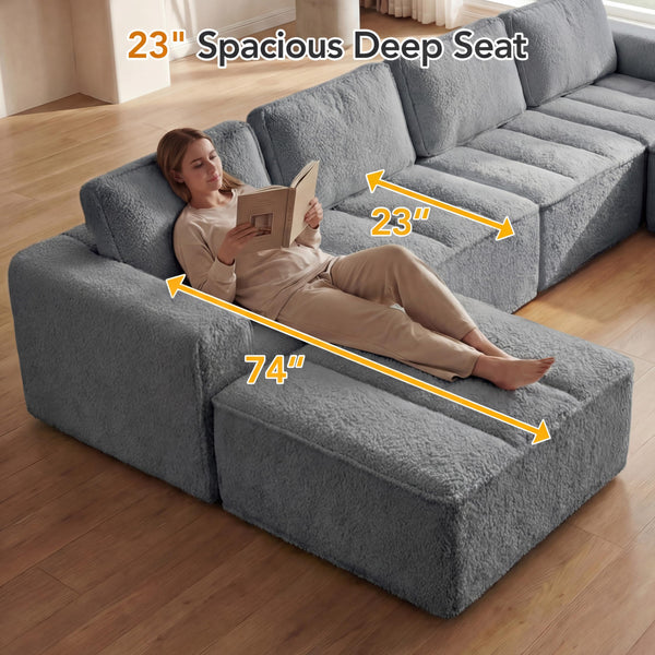 Modular Sectional Sofa with Ottoman – L-Shape & U-Shape, Cloud Couch, No Assembly