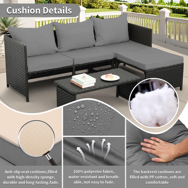 3-Piece Outdoor PE Rattan Patio Conversation Set