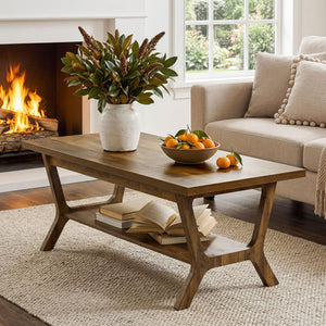 2-Tier Farmhouse Coffee Table with Storage Shelf