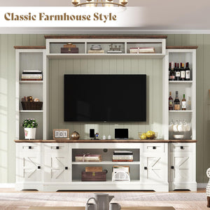 98" Farmhouse Wall Unit Entertainment Center with Barn Doors & Power Outlets