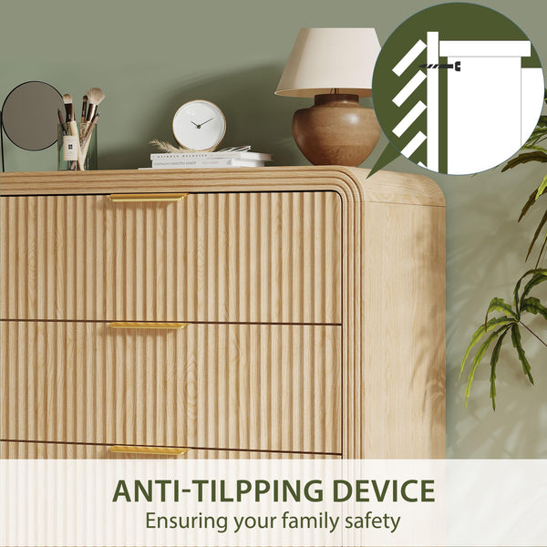5-Drawer Fluted Dresser — Modern Chest of Drawers with Metal Handles