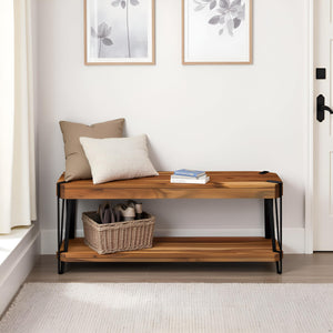 48" Live Edge Acacia Wood Bench with Bottom Shelf