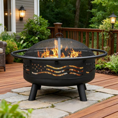 32-Inch American Flag Round Fire Pit