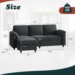 Convertible Sectional Sofa with Ottoman