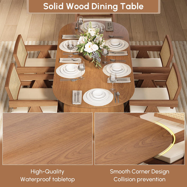 Oval Dining Table for 6 — Solid Pine Wood, Japandi Modern