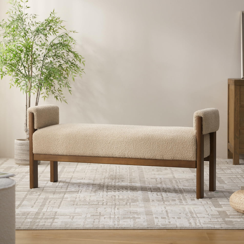Upholstered End of Bed Bench with Arms & Solid Wood Frame