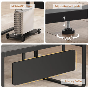 61 Inch L-Shaped Executive Desk with File Drawer, Power Outlets & CPU Stand