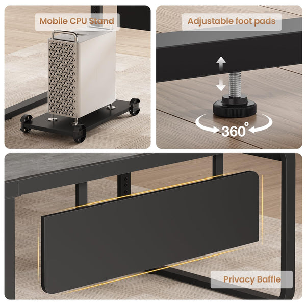 61 Inch L-Shaped Executive Desk with File Drawer, Power Outlets & CPU Stand