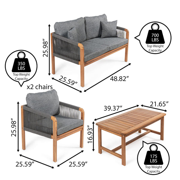 4-Piece Outdoor Patio Conversation Set with Cushions