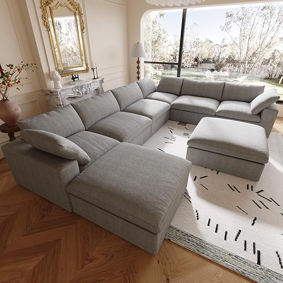8-Seat Modular Sectional Sofa 160 Inch Cloud Comfort Down Filled Washable Cover